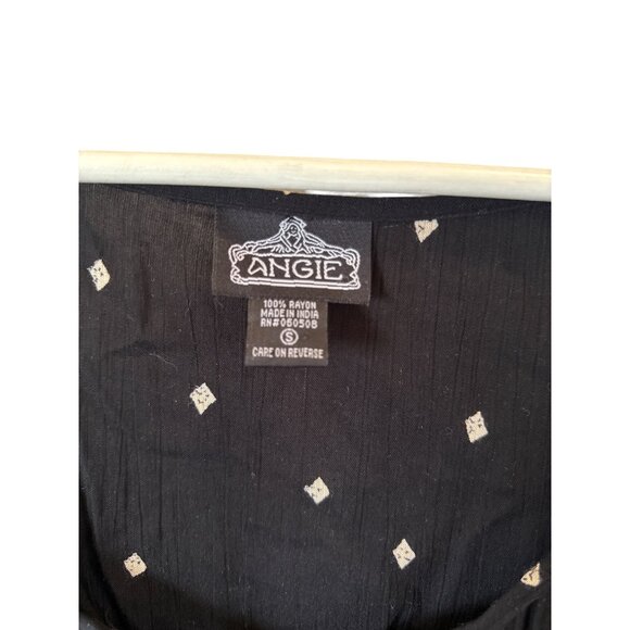 Angie Boho Black Cream Geometric Lace Crochet Top Womens S Rayon Blouse Festival - Picture 3 of 7